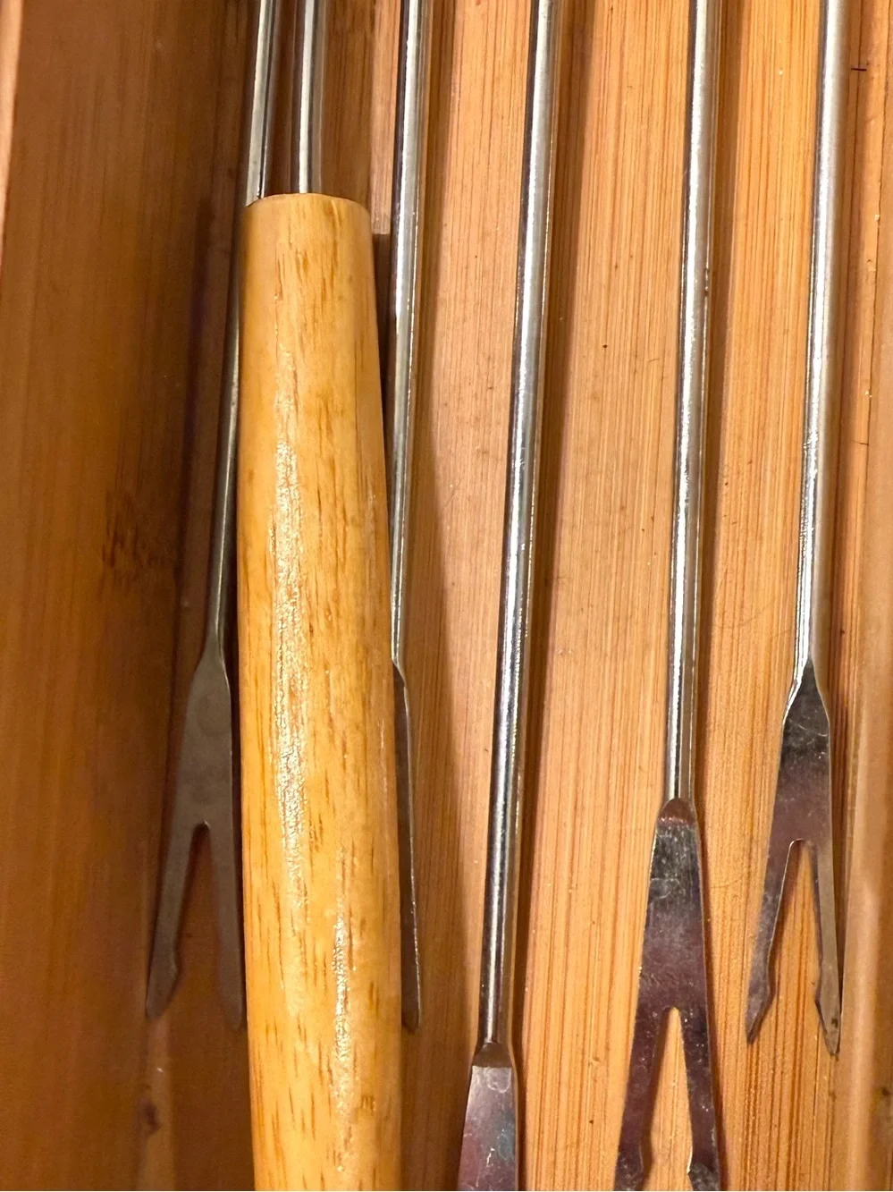 Wood Handle Fondue Fork Set in Natural Wood